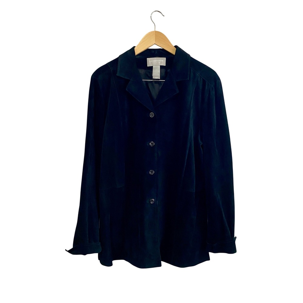 VTG Liz Claiborne Collection Black Genuine Suede Leather Jacket XL‎ Full Lining